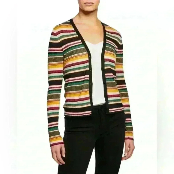 Veronica Beard Keke Striped Ribbed Cardigan - Picture 1 of 7